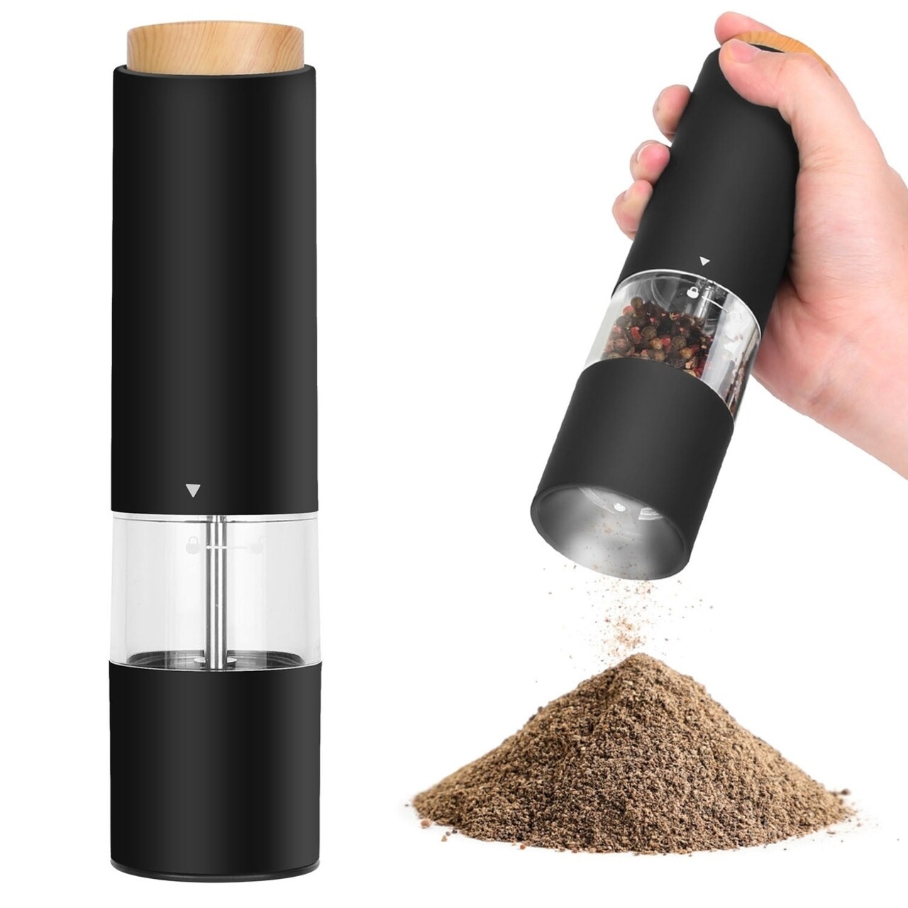 2Pcs Electric Salt And Pepper Grinder Battery Powered Salt Mill Sets With Adjustable Coarseness 1 Hand Easy Operation